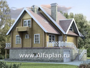 Проекты домов Альфаплан - Бревенчатый дом с высоким цоколем - превью основного изображения