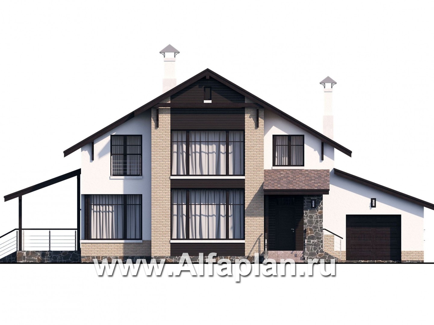Проекты домов Альфаплан - «Клипер» - комфортный план дома, двускатная крыша - изображение фасада №1