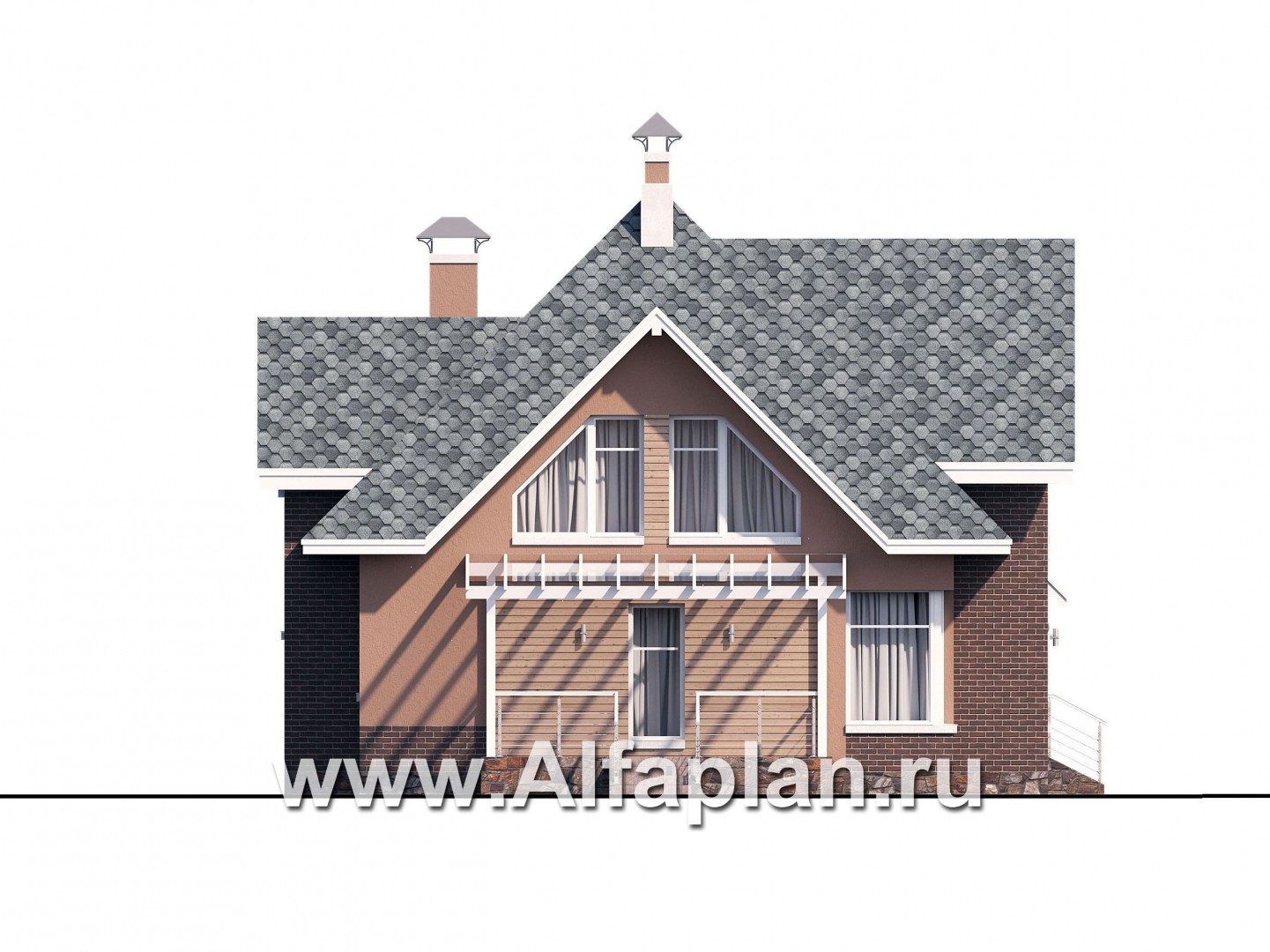 Проекты домов Альфаплан - «Домик в Коломне» - уютный дом с мансардой и гаражом - изображение фасада №3