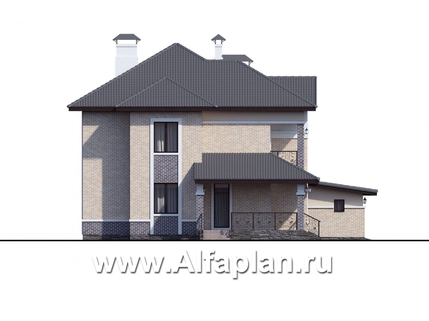Проекты домов Альфаплан - «Арно» - проект двухэтажного дома,  с двусветной гостиной, с террасой, с гаражом на 2 авто - изображение фасада №3