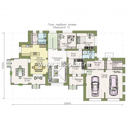 Проекты домов Альфаплан - «Арно» - проект двухэтажного дома,  с двусветной гостиной, с террасой, с гаражом на 2 авто - превью плана проекта №2