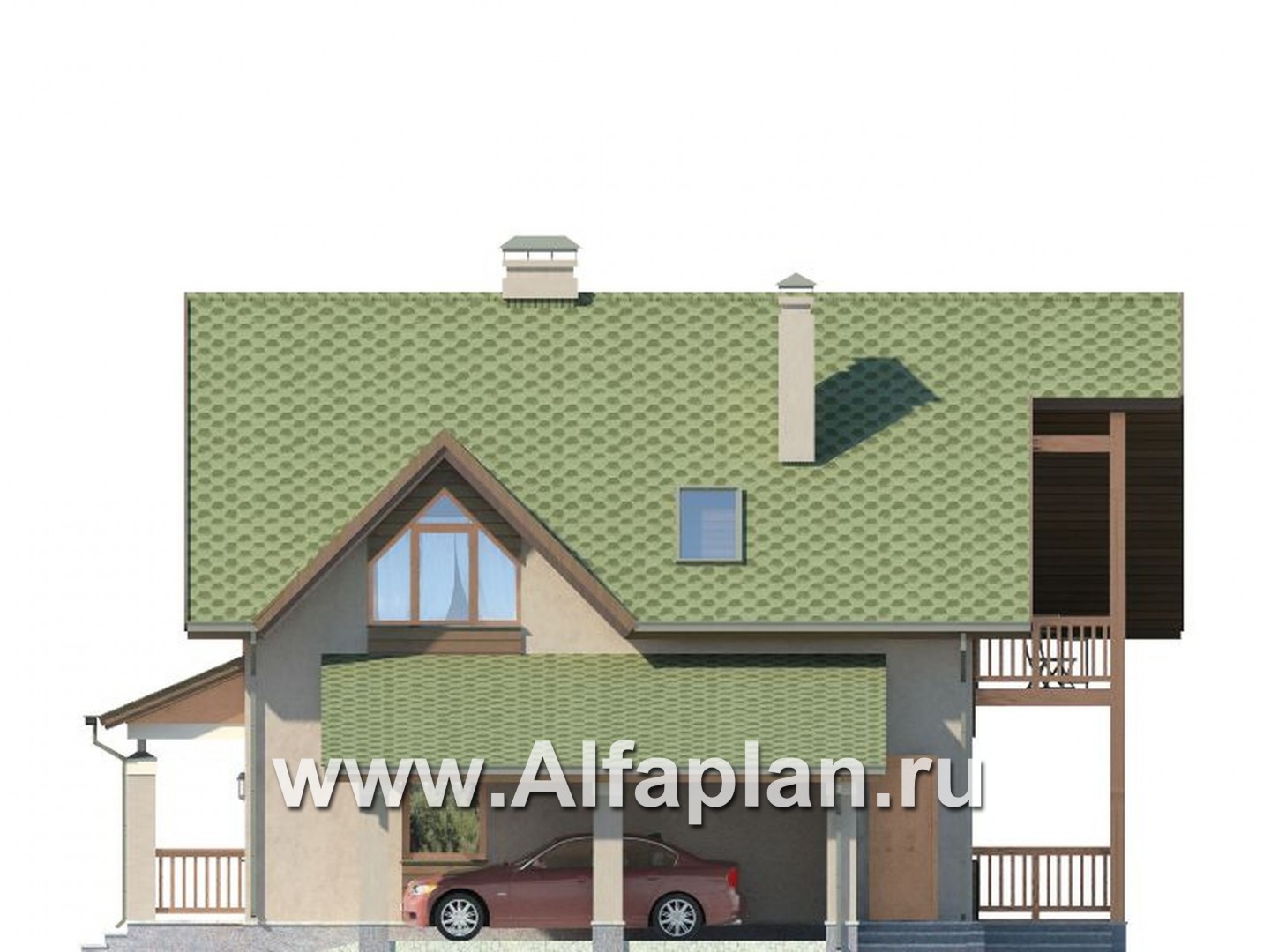 Проекты домов Альфаплан - Экономичный загородный дом с навесом для машины - изображение фасада №2