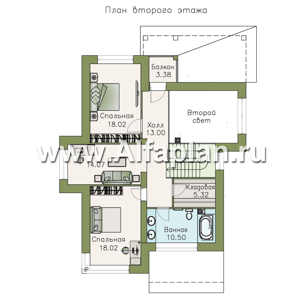 Проекты домов Альфаплан - «Эридан» - современный стильный дом с двусветной гостиной - изображение плана проекта №2