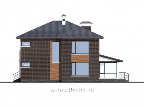 «Прайд» - проект современного двухэтажного дома, мастер спальня, с террасой и сауной, гараж на 2 авто, фасад из кирпичей - превью фасада дома