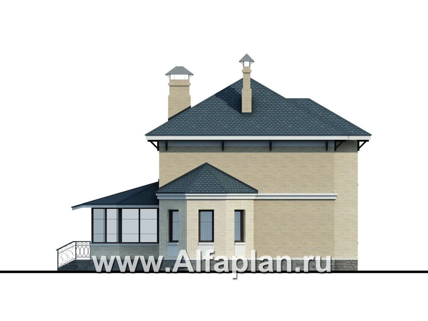 Проекты домов Альфаплан - «Эйваро плюс»- оптимальный коттедж для родственников - изображение фасада №3