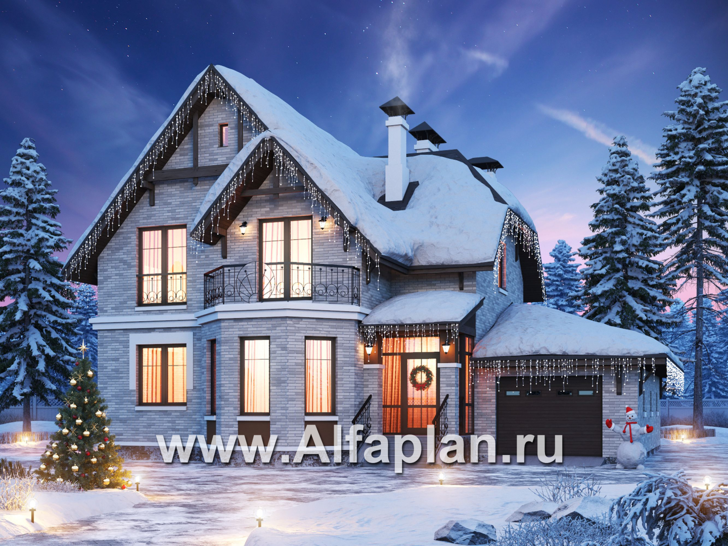 Проекты домов Альфаплан - «Шевалье»- дом с гаражом и балконом над эркером - основное изображение