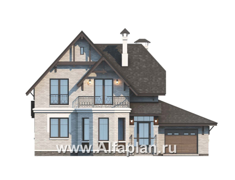 Проекты домов Альфаплан - «Шевалье»- дом с гаражом и балконом над эркером - превью фасада №1