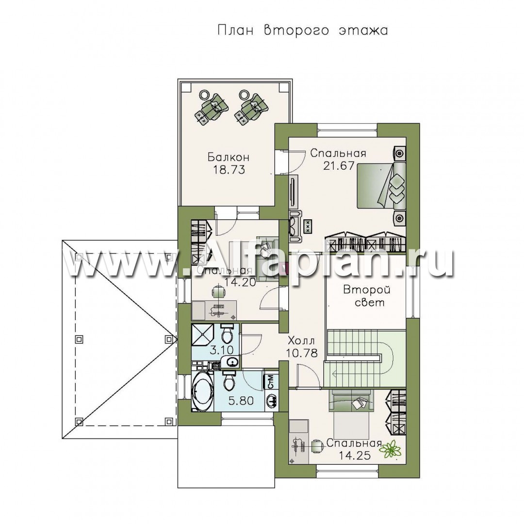 Проекты домов Альфаплан - «Монрепо» - компактный дом с гаражом-навесом - план проекта №2