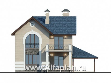 Проекты домов Альфаплан - «Монрепо» - компактный дом с гаражом-навесом - превью фасада №4