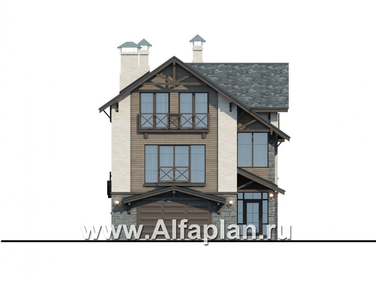 Проекты домов Альфаплан - Компактный дом с большим гаражом, верандой и зимним садом - изображение фасада №1
