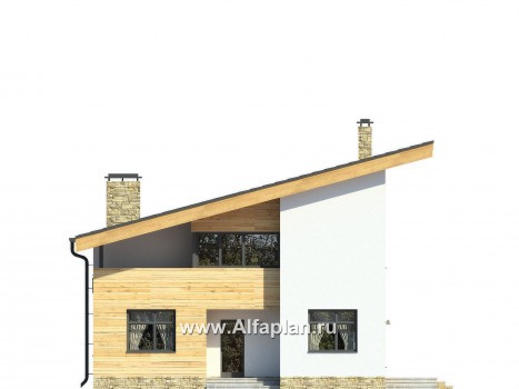Проекты домов Альфаплан - Современный коттедж с односкатной кровлей - превью фасада №3