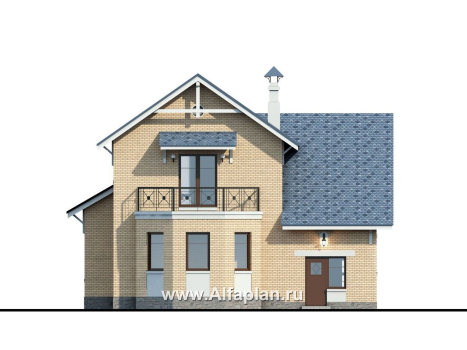 «Дженни Врен» - проект двухэтажного дома из кирпича с фото, планировка с эркером и с гаражом, в русском стиле - превью фасада дома
