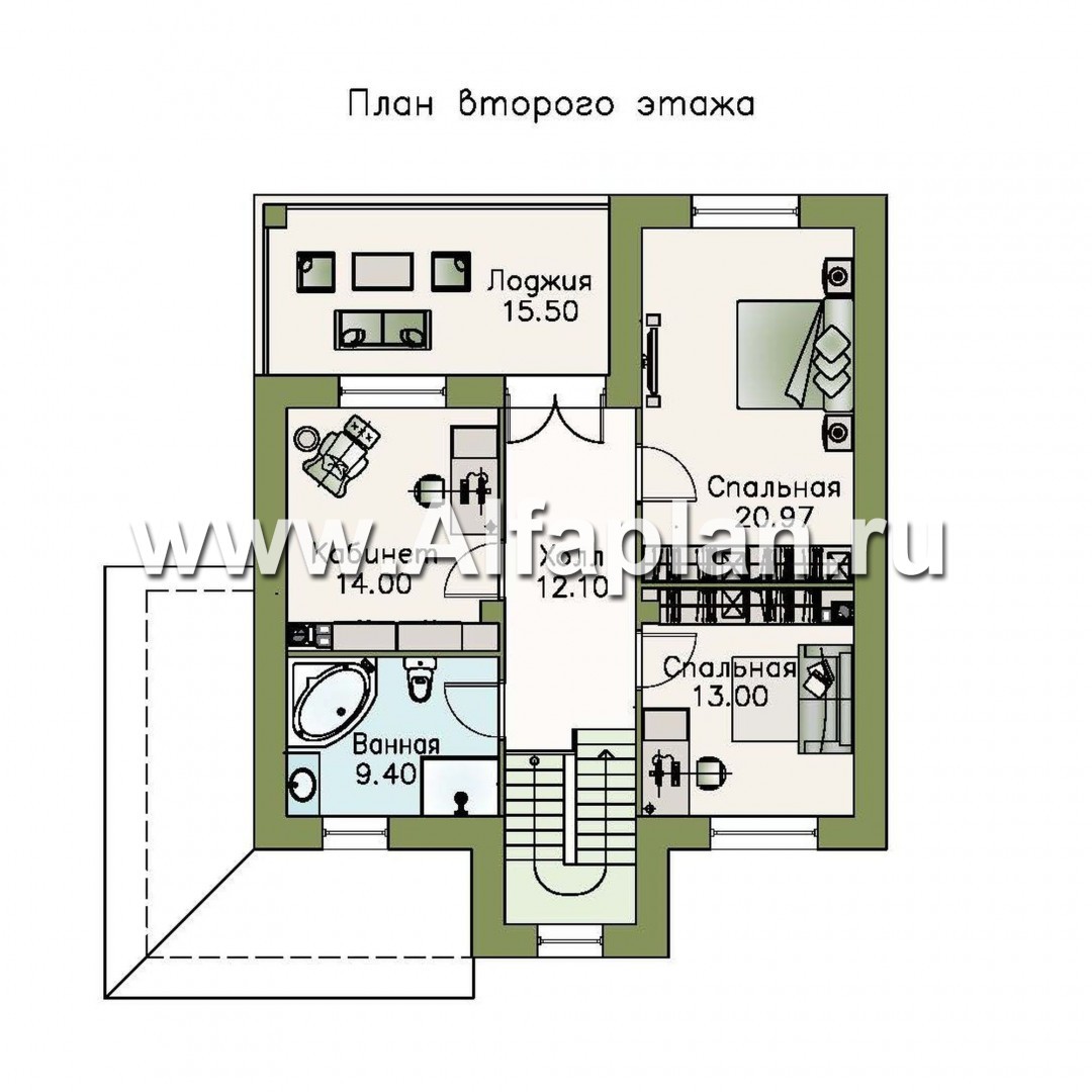 Проекты домов Альфаплан - «Кваренги» - классический коттедж с террасой и просторной лоджией - план проекта №2