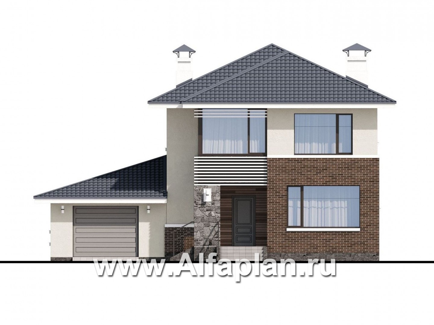 Проекты домов Альфаплан - «Вламинк» - очень удобный современный дом с гаражом - изображение фасада №1