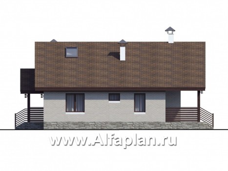 «Моризо» - проект дома с мансардой, планировка с двусветной гостиной и сауной, шале с двускатной крышей - превью фасада дома
