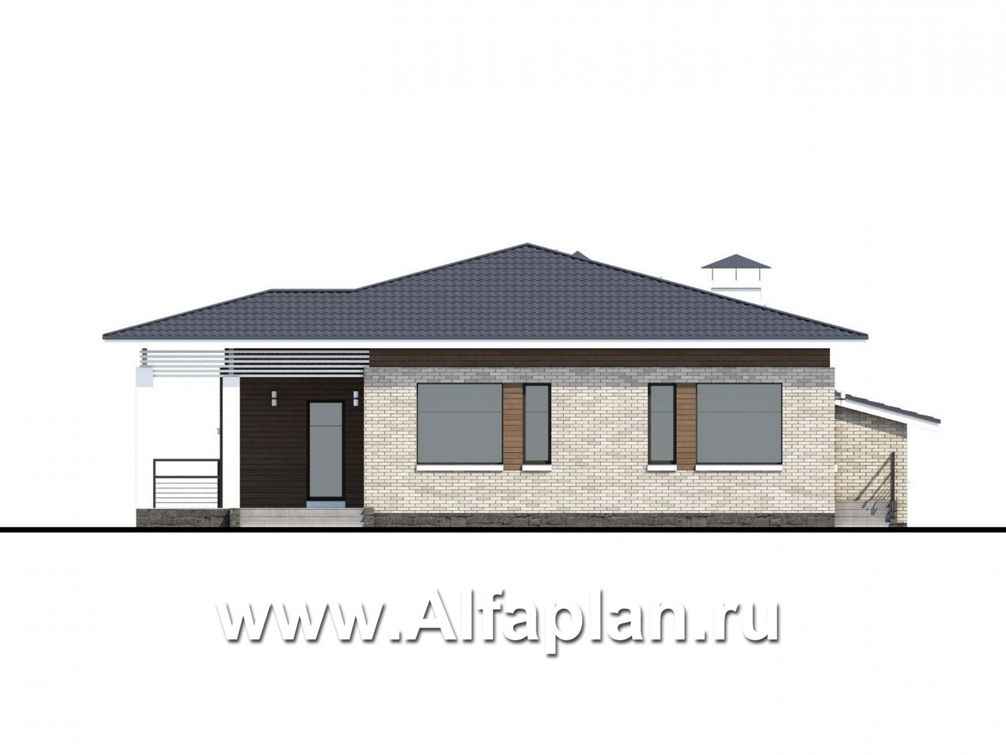 «Днестр» - проект одноэтажного дома, планировка 3  спальни, c террасой, с гаражом на 2 авто - фасад дома