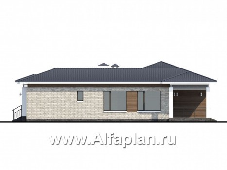 «Днестр» - проект одноэтажного дома, планировка 3  спальни, c террасой, с гаражом на 2 авто - превью фасада дома