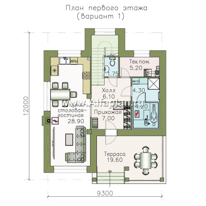 «Траектория» - проект двухэтажного дома, современный стиль, с сауной и с террасой - превью план дома