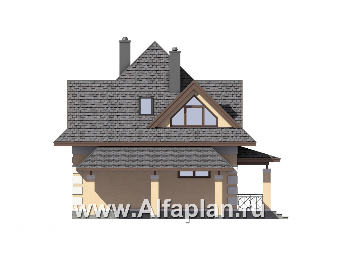Проекты домов Альфаплан - Компактный мансардный дом с навесом для машины - изображение фасада №2