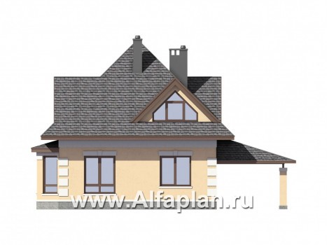 Проекты домов Альфаплан - Компактный мансардный дом с навесом для машины - превью фасада №3