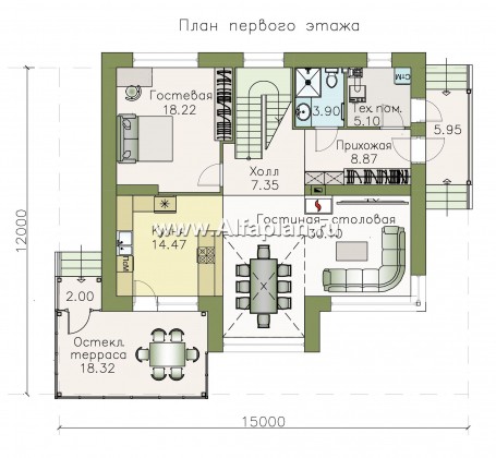 Проекты домов Альфаплан - «Регата» - загородный дом с мансардой под двускатной крышей - превью плана проекта №1
