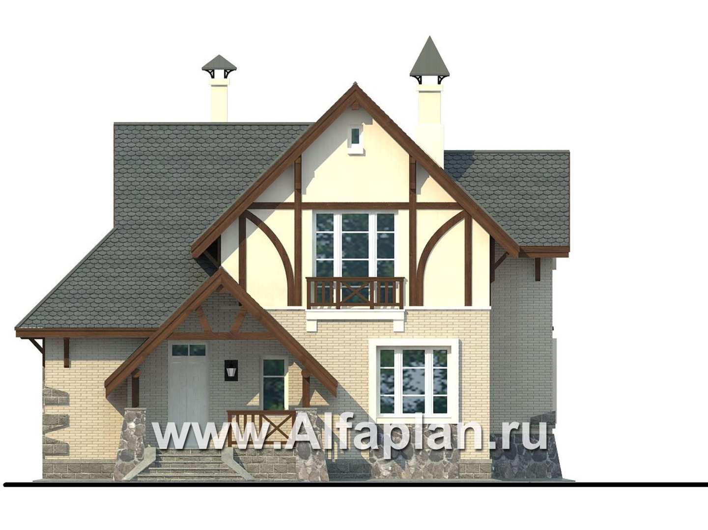 «Альпенхаус» - проект дома с мансардой, высокий потолок в гостиной, в стиле фахверк - фасад дома