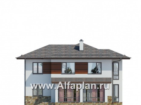Проект двухэтажного дома, планировка с гостевой на 1 эт, с террасой, в современном стиле - превью фасада дома