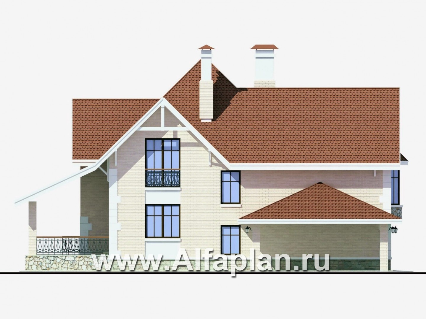 Проекты домов Альфаплан - «Ветер перемен»- коттедж с гаражом и навесом для автомобиля - изображение фасада №4