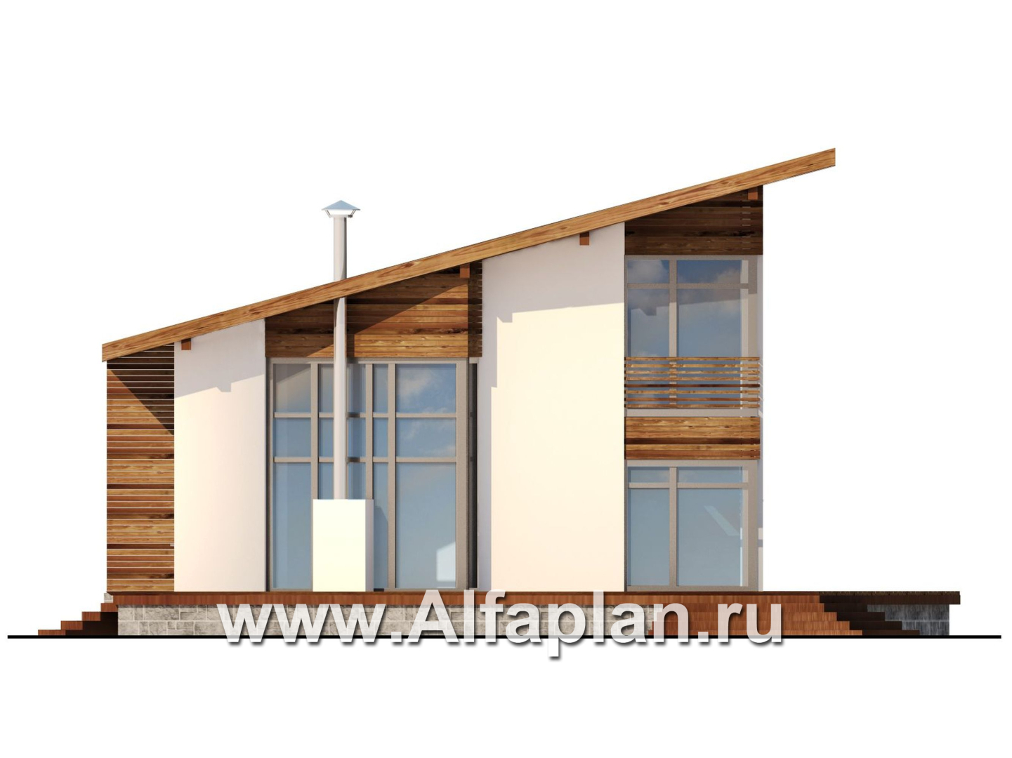 Проект дома с мансардой, с сауной и с террасой, со вторым светом гостиной, в скандинавском стиле - фасад дома