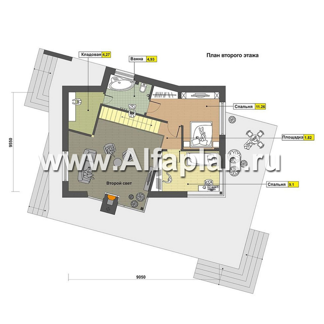 Проекты домов Альфаплан - Коттедж с экстравагантным планом - план проекта №2