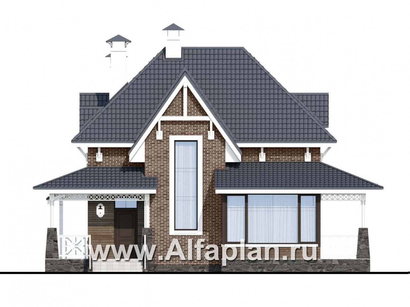 Проекты домов Альфаплан - «Медея» - компактный дом с верандой на главном фасаде - изображение фасада №1