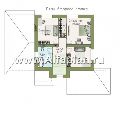 Проекты домов Альфаплан - «Медея» - компактный дом с верандой на главном фасаде - превью плана проекта №2