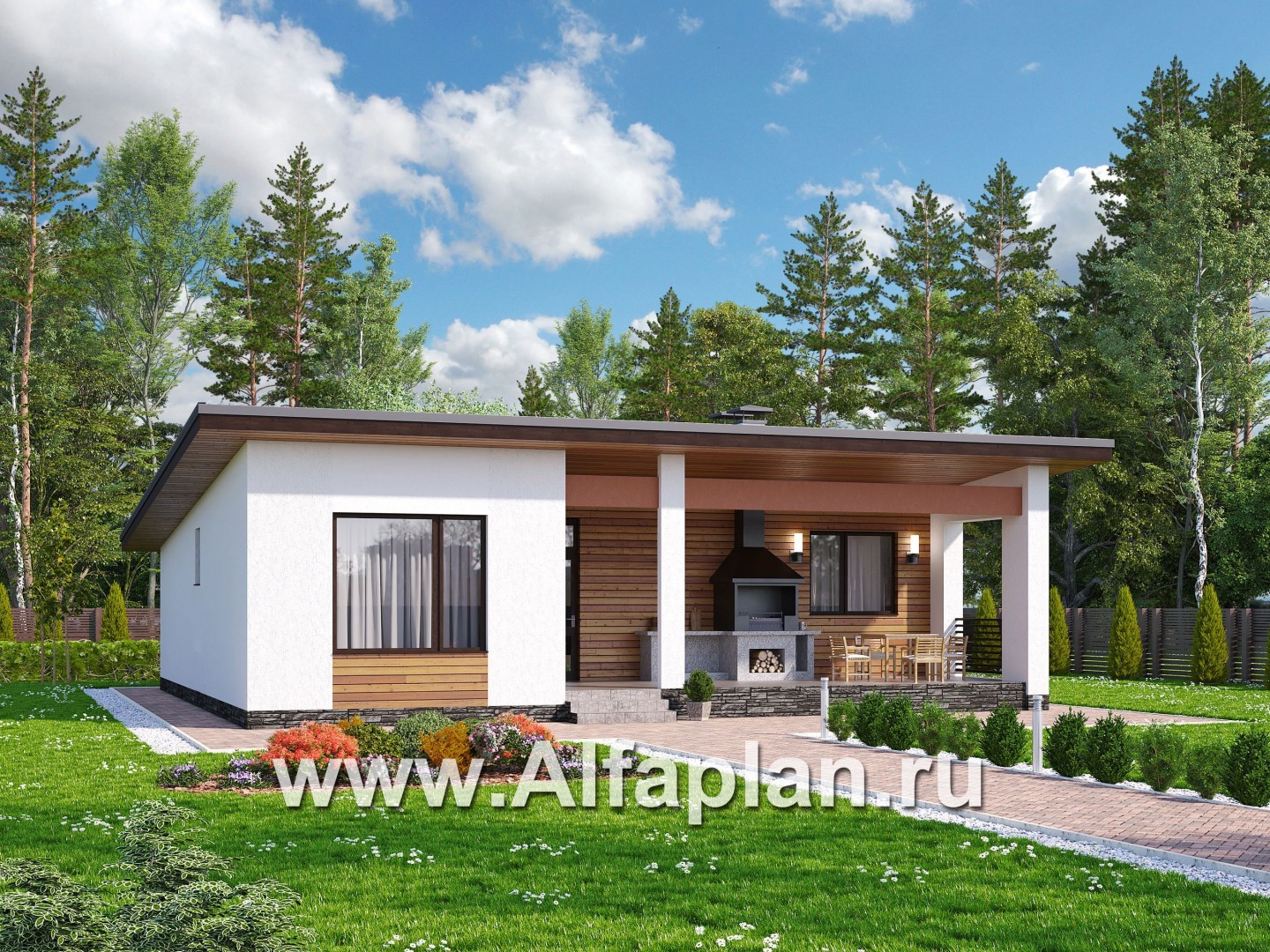 «Зита» -  проект одноэтажного дома, с террасой, в скандинавском стиле - дизайн дома №1