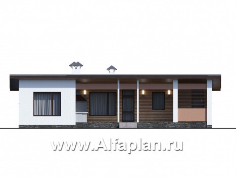Проекты домов Альфаплан - «Зита» - просторный коттедж в один этаж с сауной и джакузи - превью фасада №1