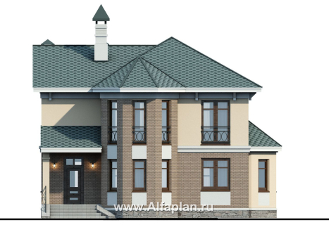 Проекты домов Альфаплан - «Классика»- двухэтажный особняк с эркером - превью фасада №1