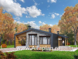 Проекты домов Альфаплан - «Йота» - каркасный дом с сауной - превью основного изображения