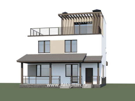 «Приоритет» - проект двухэтажного дома из газобетона, с открытой планировкой,  с эксплуатируемой крышей, в стиле хай-тек - превью дополнительного изображения №2