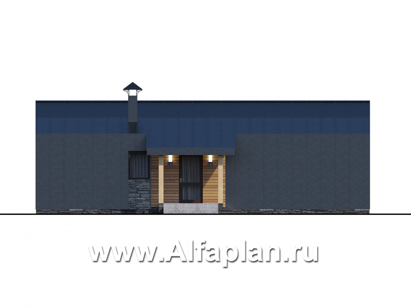 «Каппа» -  проект одноэтажного дома, с террасой, в стиле барн, 2 спальни - фасад дома