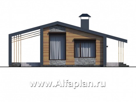 «Каппа» -  проект одноэтажного дома, с террасой, в стиле барн, 2 спальни - превью фасада дома