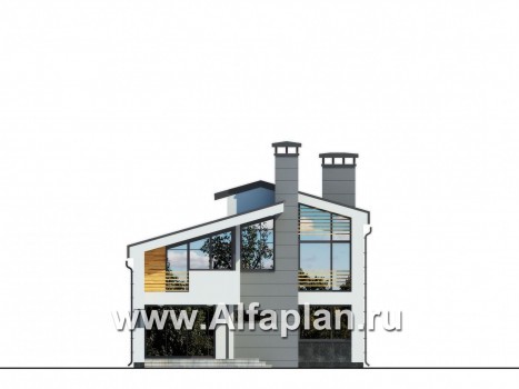 Проекты домов Альфаплан - Современный коттедж с оригинальной планировкой и архитектурой - превью фасада №2
