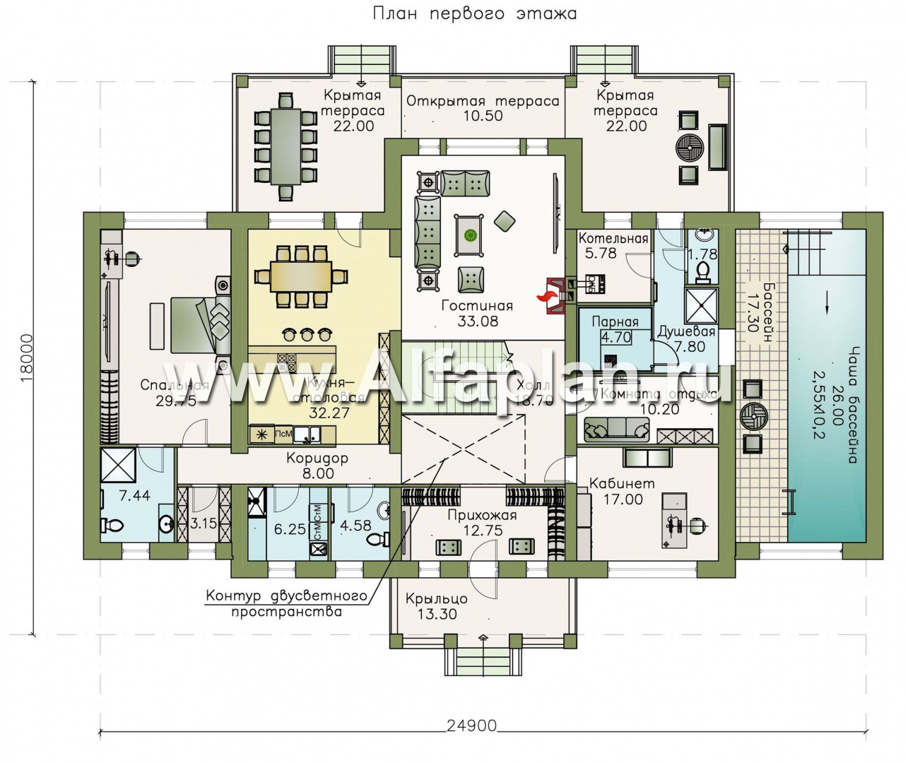«Цезарь» -двухэтажная вилла в классическом стиле, с бассейном и сауной, планировка со вторым светом - план дома