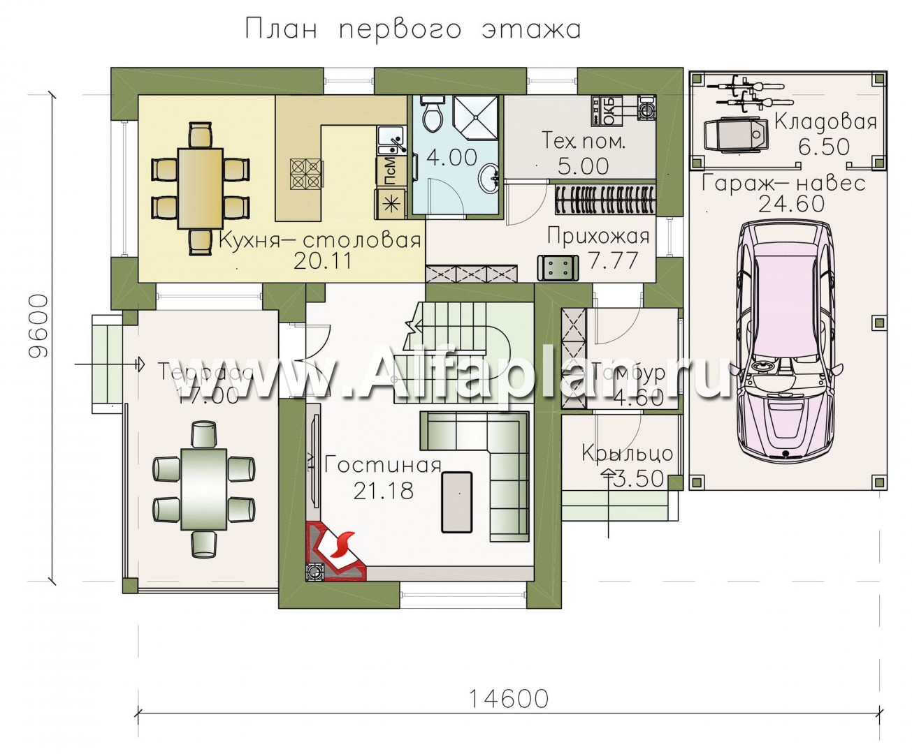 Проекты домов Альфаплан - Двухэтажный коттедж с односкатной кровлей - план проекта №1