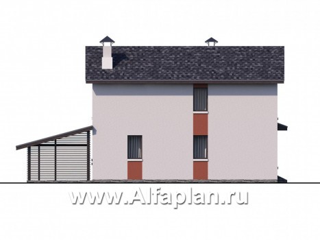 Проекты домов Альфаплан - Стильный компактный дом с гаражом-навесом - превью фасада №4