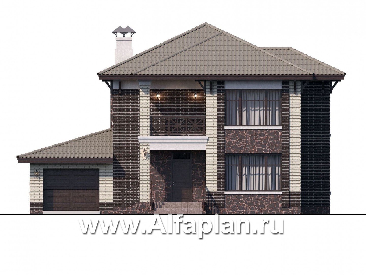 Проекты домов Альфаплан - «Вишера» - стильный дом с гаражом - изображение фасада №1